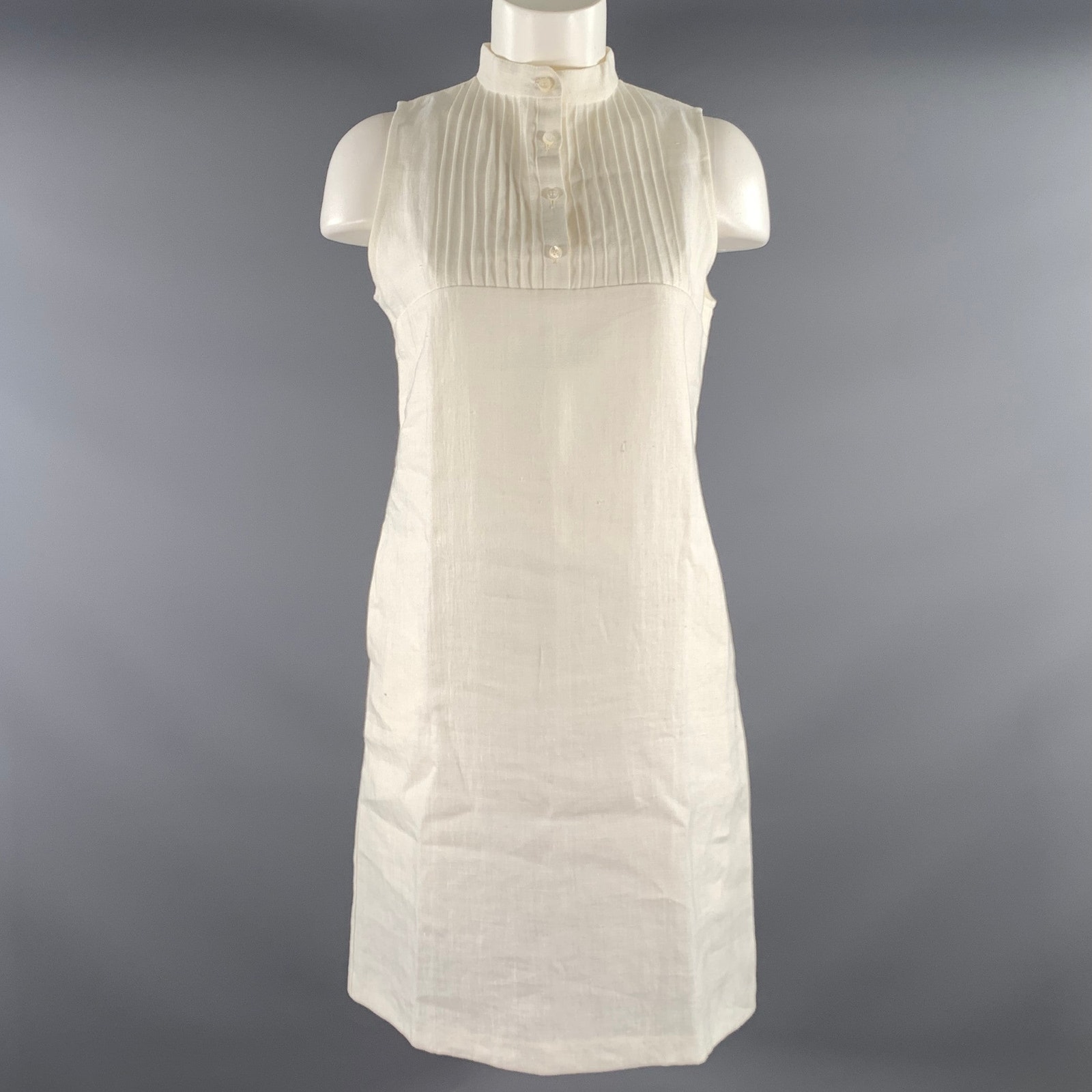 Farella Size M White Linen Tuxedo Dress